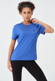 Resim Zinde LIFE P-003000-kadın Bisiklet Yaka Rahat Kesim Casual Nefes Alabilen Athletic Spor T-shirt - Tişört-mavi 