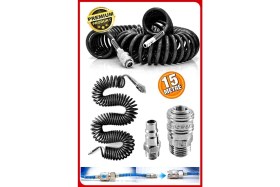 Resim Havalı Yüksek Kalite Kompresör Spiral Hava Hortumu 8 mm 15 Metre Hava Jakı Kompresör Recor Paket 
