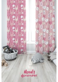 Resim Aşk Ve Kedi Desenli Baskılı Çocuk Ve Bebek Odası Fon Perdesi 2 Kanat - Prd-32 Çok Renkli 