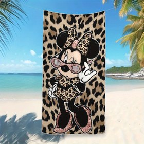 Resim 1 Adet Minnie Mouse Leopar Desenli Plaj Havlusu - Süper Yumuşak Mikrofiber, Hızlı Kuruyan & Makinede Yıkanabilir, Büyük Dikdörtgen Yoga, Seyahat, Yüzme, Kamp İçin Havlu - Şık Gözlük ve Puantiyeli Fiyonklu Eğlenceli Tasarım, Spor Aksesuarı, Emici Kumaş 