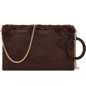 Resim Women's Brown Chain Strap Plush Clutch Bag 