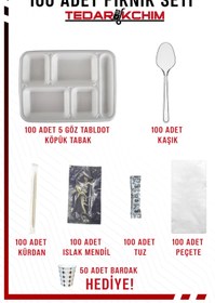 Resim Koza End 5 Gözlü Köpük Tabak Kaşık Peçete Islak Mendil Kürdan Tuz Piknik Seti (100 Adet) HEDİYELİ 
