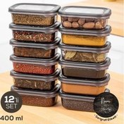 Resim Beyaz Serigrafi Etiketli 12li Peggy Dikdörtgen Baharat Saklama Kabı Seti 400 Ml Antrasit Vienev