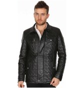 Resim Hakiki Kuzu Derisi Işlemeli Erkek Deri Ceket Siyah Karışık / Çok Renkli 