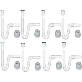 Resim Noyan Körüklü Uzayan Lavabo Sifonu Lavabo Gider Borusu Hortumu 90 cm Paslanmaz Süzgeç + Adaptör Conta 8 Adet 