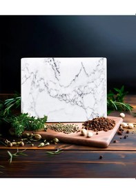 Resim Cam Kesme Ve Sunum Tablası Beyaz Mermer Görünümlü 20cm X 30cm 