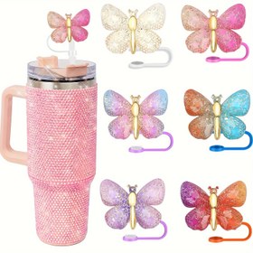 Resim 6/3 adet Reçine Kelebek Saman Üst Kapakları - 30oz & 40oz Bardaklar için Yeniden Kullanılabilir İçecek Kapağı Aksesuarları - Sevgililer Günü, Anneler Günü, Noel Aksesuarları 