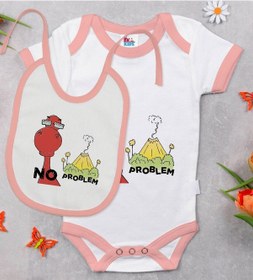 Resim Bk Kids No Problem Tasarımlı Pembe Bebek Body Zıbın Ve Mama Önlüğ Çok Renkli 