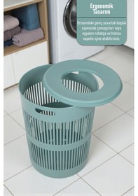 Resim İronika Solara Dekoratif Kirli Çamaşır Sepeti Oyuncak Sepeti 60 Litre - Yeşil Yeşil 