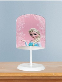 Resim Mekta Home Bebek Ve Çocuk Odası Motifli Elsa Desenli Pembe Abajur 