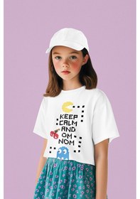 Resim Sevbano Pacman Oyun Baskılı Unisex Oyun Çocuk Tişört 1-12 Yaş Beyaz 