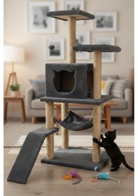 Resim Missidea S9 Kedi Tırmalama Kulesi Platformlu 124 Cm Antrasit 