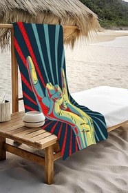 Resim Dijital Baskı Plaj Deniz Havlusu Retro Desenli Peştamal HVL0145 