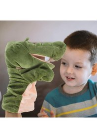 Resim Timsah El Kuklası Çalışan Ağızlı Çocuk Peluş El Kuklaları Koyu Yeşil 