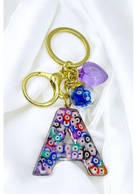 Resim Renkli Nazar Boncuklu A Harfi Anahtarlık, El Yapımı Hediyelik Çan 