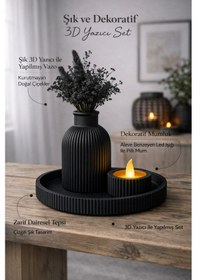 Resim 3d Baskı Dekoratif Vazo Mumluk Tepsi Seti Modern Ev Dekoru 