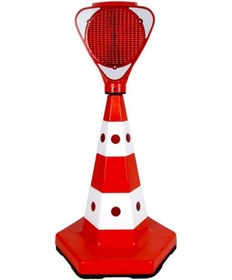 Resim Solar Kırmızı Üçgen Flaşörlü Klasik Kedi Gözlü Trafik Konisi Seti 