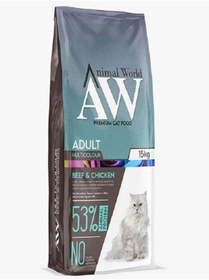 Resim Animal World Biftekli ve Tavuklu Multicolour Yetişkin Kedi Kuru Maması 15 kg 
