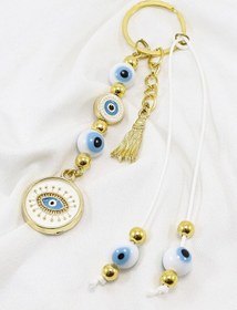 Resim Beyaz Renk, Salkım Nazar Boncuklu Göz Figürü Anahtarlık, Hediyeli 