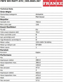 Resim Franke FBFE WH MATT A70 Matte Davlumbaz 