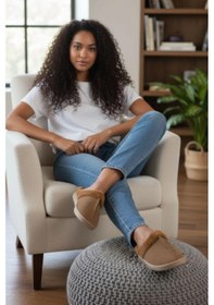 Resim Kadın İçi Kürklü Süet Hafif Yumuşak Taban Terlik Taba 