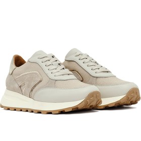 Resim Kadın Bej Bağcıklı Kalın Tabanlı Deri Sneaker - Bej / 