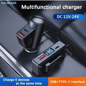 Resim Wangxi Siyah- Kslmıma 5i 1 Arada Araç Usb Şarj Cihazı Uzatma Kablolu 2 Typec 2 Usb 12-24v 