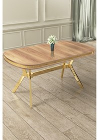 Resim Canisa Olya Serisi 90x168 Lak Panel Hazar Masa Takımı Gold Ayaklı 6 Cappucino Sandalye Hazar Masa Cappucino Sandalye 