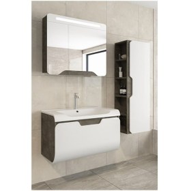 Resim TALES 80 CM BANYO DOLABI - RETRO GÜMÜŞ / BEYAZ (BOY DOLAP HARİÇ ) 