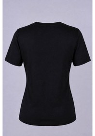 Resim Trender V Yaka Siyah Kadın T-shirt 1066 