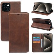 Resim Dana Derisi Iphone 16 Pro Max Uyumlu 7 Manyetik Emişli Kartlık Cep Telefon Kılıfı Kahverengi 