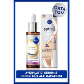 Resim NIVEA Luminous630 Skin Glow Serum 30 ML + Cellular Filler Cushion Renkli Göz Bakım Kremi Orta Ton 15 ML 