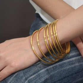 Resim 7 parçalık Set Basit ve Tatil Şeklinde Bileklik Bilezikler, 18K Altın Kaplamalı Paslanmaz Çelik, Çok Katmanlı Kadın Bilezikleri Günlük ve Parti Giyim İçin 