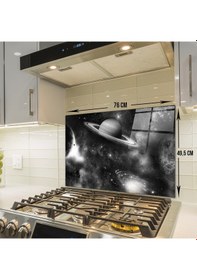 Resim Decorita Cam Ocak Arkası Koruyucu Galaksi Desen Siyah - Beyaz Fon 49.5 x 76 CM 