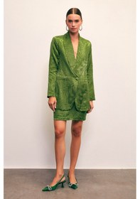 Resim Sateen Jakarlı Çan Etek - Yeşil 