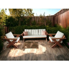 Resim Berlin Masif Ahşap Koltuk Takımı Kestane Ağacı - 3+1+1 Krem Kt Krem 