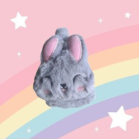 Resim Kız Çocuk 3D Peluş Tavşan Kulaklık Gri 