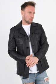 Resim Harrison Siyah Safari Hakiki Deri Ceket Erkek - Siyah / XL / Gerçek Deri 