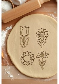 Resim Çiçek Seti Kurabiye Kalıbı, Hamur Şekillendirici, Bisküvi Kalıbı, Kolay Kesim Ucu Beyaz 