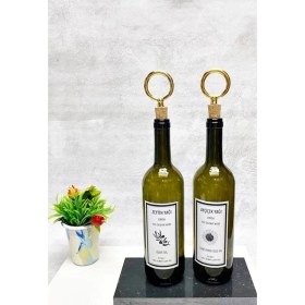 Resim Jenisa Altın Halka Mantar Tıpalı Yeşil Şişe Etiketli Yağdanlık 750 ml 