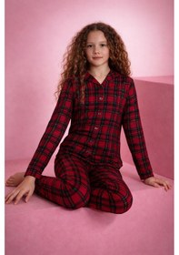 Resim Tarık 11-15 Yaş Önden Düğmeli Pijama Takımı -3163310 - Kırmızı Kırmızı 