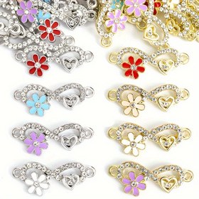 Resim 10'lu Paket Emaye ve İnci Sembolü Çerçeveleri, Çelik Alaşım Sonsuzluk Sembolü Bağlantıları ile Kalp ve Çiçek Tasarımı için DIY Takı Yapımı, Valentine's Day ve Özel Günler için Romantik Hediye 