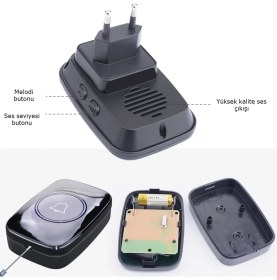 Resim Truva Ticaret Kablosuz Kapı Zili Logosuz Tasarım Uzaktan Kumandalı Led Işıklı - 2 Buton 1 Zil (Beyaz) 