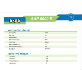 Resim Aksa Aap 8000e Benzinli Jeneratör 8 Kva Marşlı Monofaze Aap-8000e 