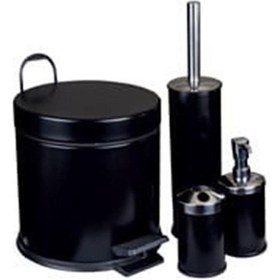 Resim Zethome Krom Dörtlü Banyo Seti (çöp Kovası-fırça-sabunluk-diş Fır Siyah 