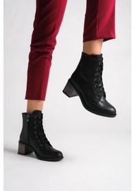 Resim Dıana Bağcıklı Fermuarlı Ortopedik Taban Topuklu Kadın Bot Cst - Siyah Siyah 