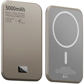 Resim T57 Alüminyum Alaşımlı Ultra-ince Dijital Ekran 5000mah Manyetik Telefon Kablosuz Şarj Cihazı Güç Bankası Altın Gold 
