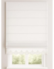 Resim Katlamalı Tül Perde Krem Keten Zemin Altı Dantelli Mekanizmalı Perde Beyaz 