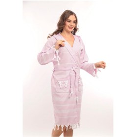 Resim Püsküllü Kapüşonlu Sultan Peştamal Bornoz Lacivert 