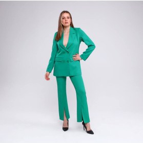 Resim OUZ Fashion Kadın Şal Yaka Cep Kapaklı Dört Düğmeli Blazer Ceket 